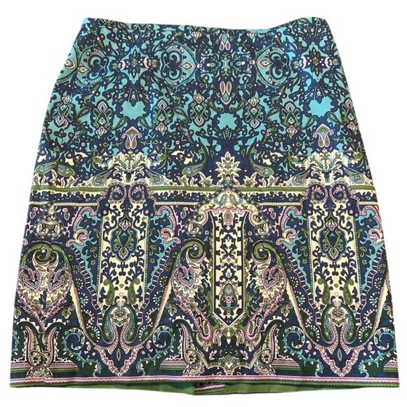 Talbots Dresses & Skirts - Talbots Size 12 Paisley Blue Pencil Skirt Cotton Blend Career Colorful Boho